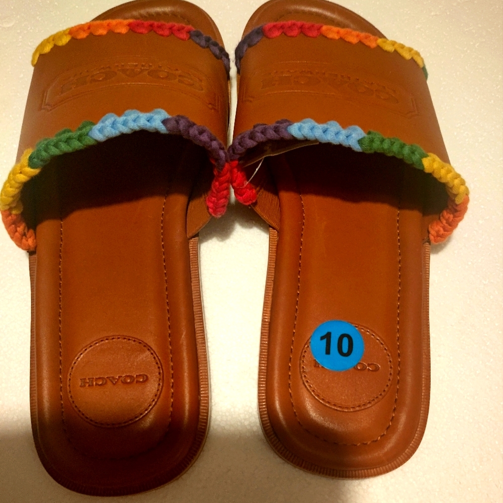 Men/Women (Unisex) Genuine Coach Leather Slides
